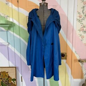 Mycra Pac Donatella Blue Reversible Pleated Hood Rain Coat Sz Small 🧡🍄